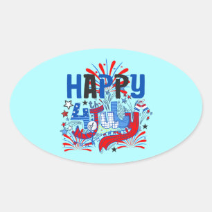Patriotic Happy 4th of July Celebration Design Oval Sticker