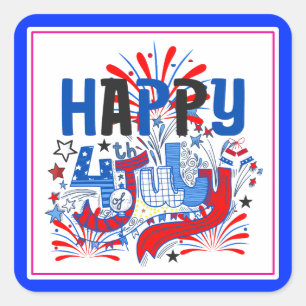 Patriotic Happy 4th of July Celebration Design Square Sticker