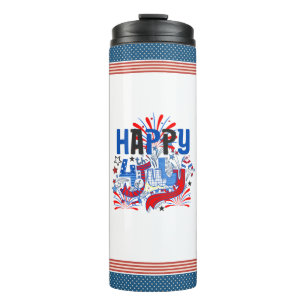 Patriotic Happy 4th of July Celebration Design Thermal Tumbler