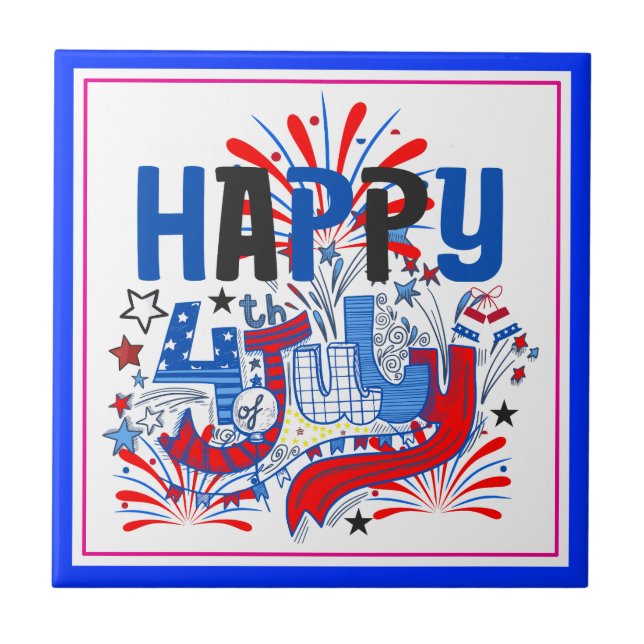 Patriotic Happy 4th of July Celebration Design Tile (Front)