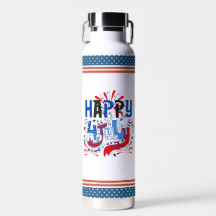Patriotic Happy 4th of July Celebration Design Water Bottle