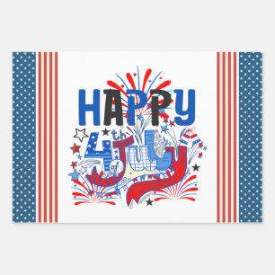 Patriotic Happy 4th of July Celebration Design Wrapping Paper Sheet