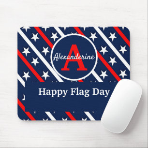 Patriotic Happy Flag day Red White and Blue stripe Mouse Pad