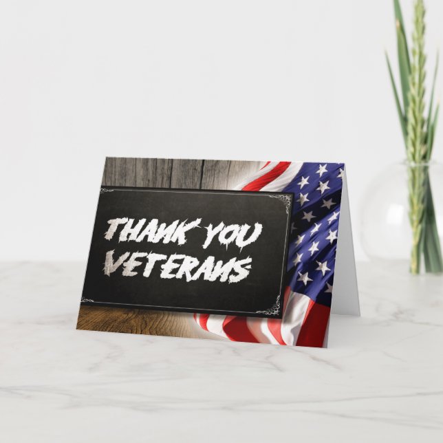 Patriotic Happy Veteran Day  USA Flag Thank You Card (Front)