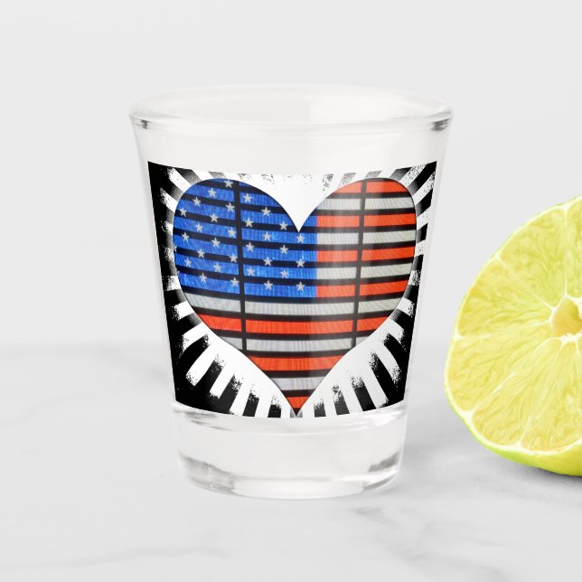 Patriotic Heart American Flag Shot Glass (Front)