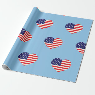 Patriotic Heart American Flag Wrapping Paper