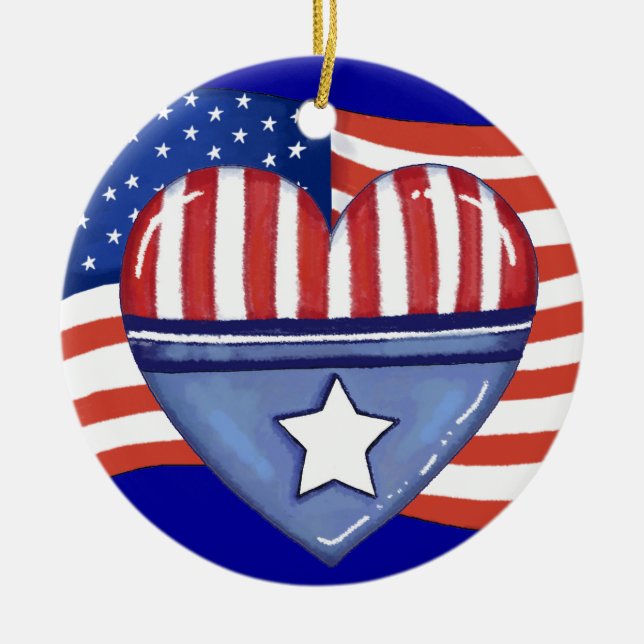 Patriotic Heart Ceramic Tree Decoration (Front)