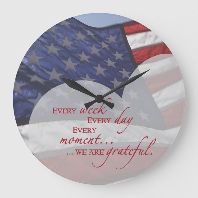 Patriotic Heart Flag, Military Appreciation Large Clock (Front)