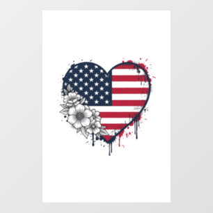 Patriotic Heart Floral Vintage Engraving Design_1