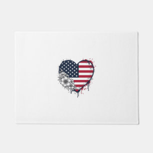 Patriotic Heart Floral Vintage Engraving Design_1 Doormat