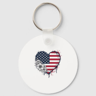 Patriotic Heart Floral Vintage Engraving Design_1 Key Ring