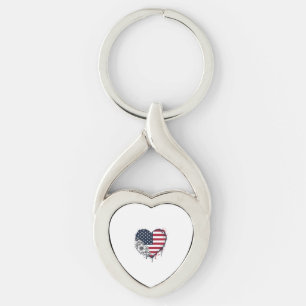 Patriotic Heart Floral Vintage Engraving Design_1 Key Ring