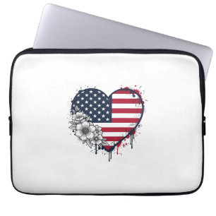 Patriotic Heart Floral Vintage Engraving Design_1 Laptop Sleeve