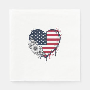 Patriotic Heart Floral Vintage Engraving Design_1 Napkin