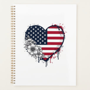 Patriotic Heart Floral Vintage Engraving Design_1 Planner