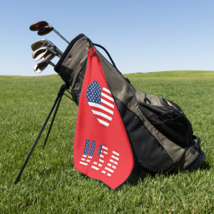 Patriotic Heart Golf Towel with USA Flag