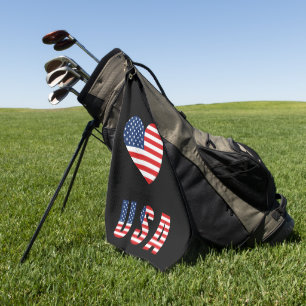 Patriotic Heart Golf Towel with USA Flag