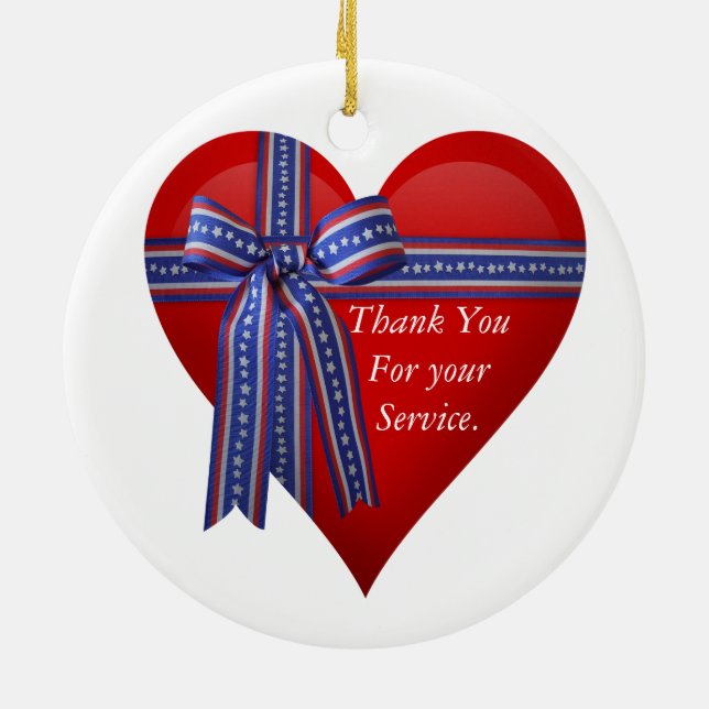 Patriotic Heart graphic Ceramic Tree Decoration (Back)