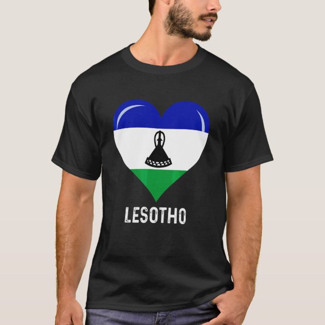 Patriotic Heart Lesotho Flag Retro Distressed T-Shirt (Front)