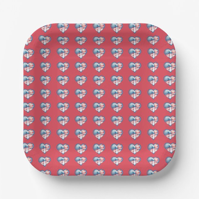 Patriotic Heart Paper Plate (Front)