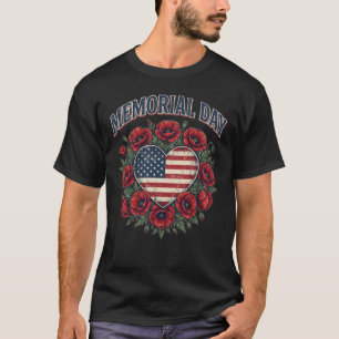 Patriotic Heart Poppy Wreath Memorial Day Tee