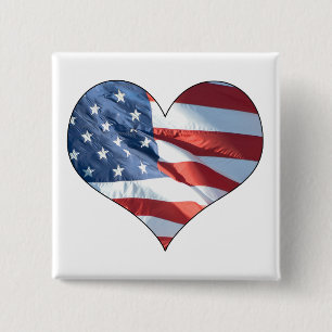 Patriotic Heart Shaped American Flag 15 Cm Square Badge
