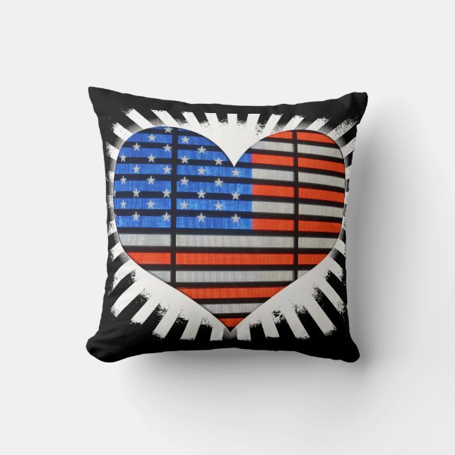 Patriotic Heart Shaped American Flag Neon Cushion (Front)