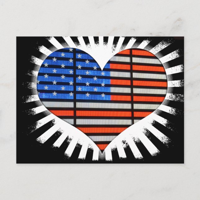 Patriotic Heart Shaped American Flag Neon Postcard (Front)