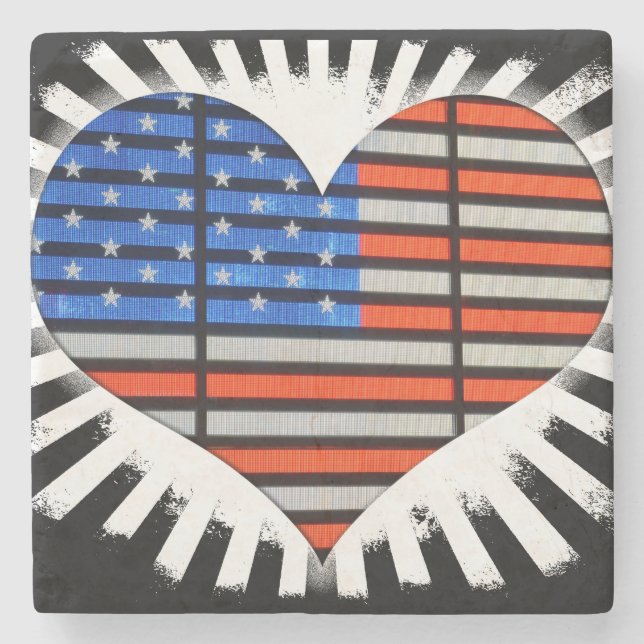Patriotic Heart Shaped American Flag Stone Coaster (Front)