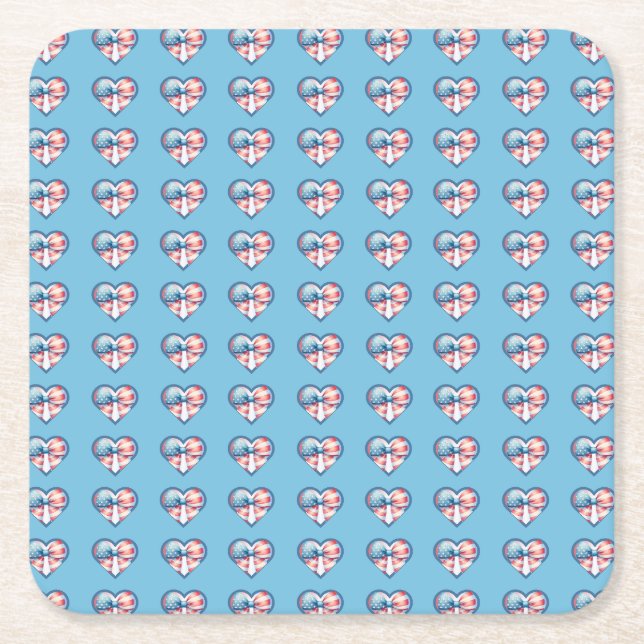 Patriotic Heart Square Paper Coaster (Front)
