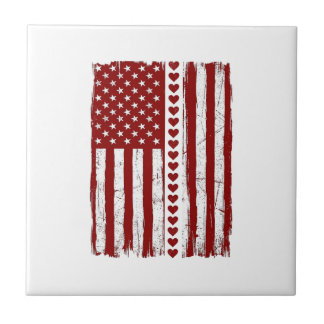 Patriotic Heart Stripe American Flag Vector Design Tile