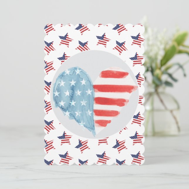 Patriotic Heart with American Flag Design Holiday Card (Standing Front)