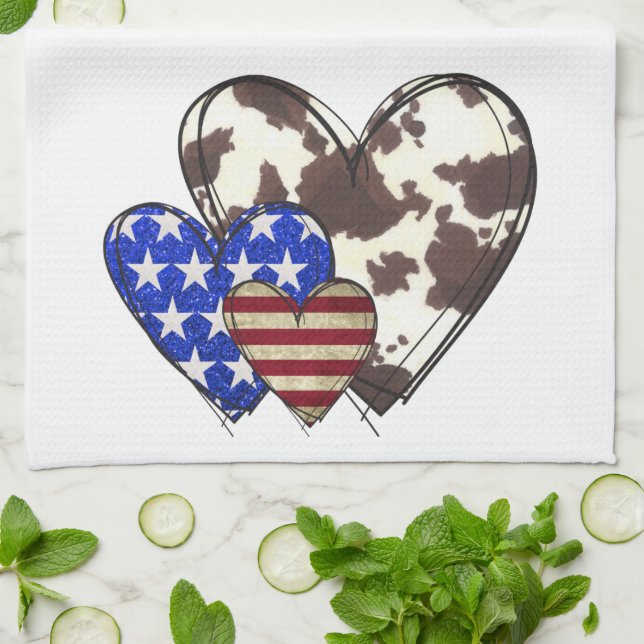 Patriotic hearts tea towel (Folded)