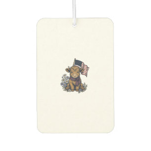 Patriotic Highland Calf with Flag Vintage Vector_1 Car Air Freshener