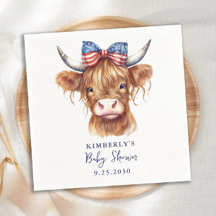 Patriotic Highland Cow 4th of July Baby Shower Napkin