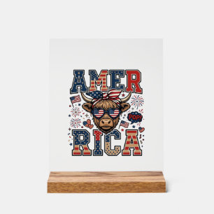 Patriotic Highland Cow America 4th of July Shirt_1 Acrylic Sign