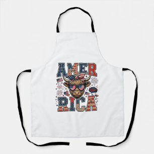Patriotic Highland Cow America 4th of July Shirt_1 Apron