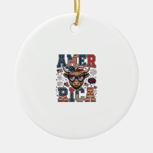 Patriotic Highland Cow America 4th of July Shirt_1 Ceramic Tree Decoration