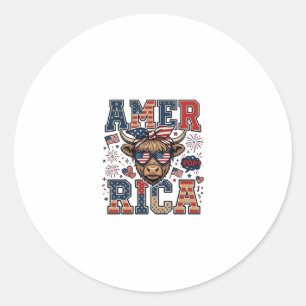 Patriotic Highland Cow America 4th of July Shirt_1 Classic Round Sticker