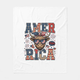 Patriotic Highland Cow America 4th of July Shirt_1 Fleece Blanket