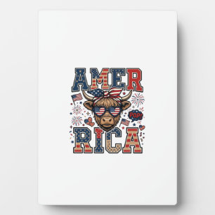 Patriotic Highland Cow America 4th of July Shirt_1 Plaque