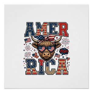 Patriotic Highland Cow America 4th of July Shirt_1 Poster