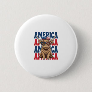 Patriotic Highland Cow America Vintage Shirt Desig 6 Cm Round Badge