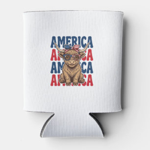 Patriotic Highland Cow America Vintage Shirt Desig Can Cooler