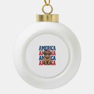 Patriotic Highland Cow America Vintage Shirt Desig Ceramic Ball Christmas Ornament