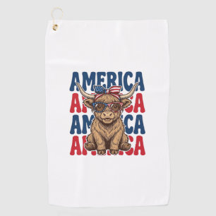 Patriotic Highland Cow America Vintage Shirt Desig Golf Towel