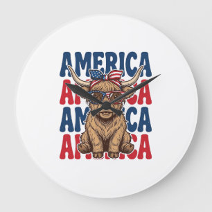Patriotic Highland Cow America Vintage Shirt Desig Large Clock