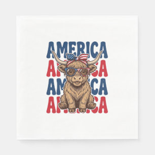 Patriotic Highland Cow America Vintage Shirt Desig Napkin