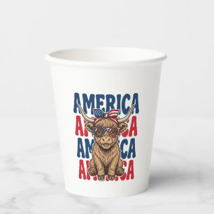 Patriotic Highland Cow America Vintage Shirt Desig Paper Cups
