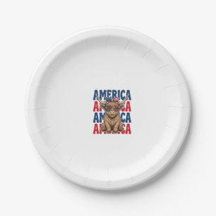 Patriotic Highland Cow America Vintage Shirt Desig Paper Plate